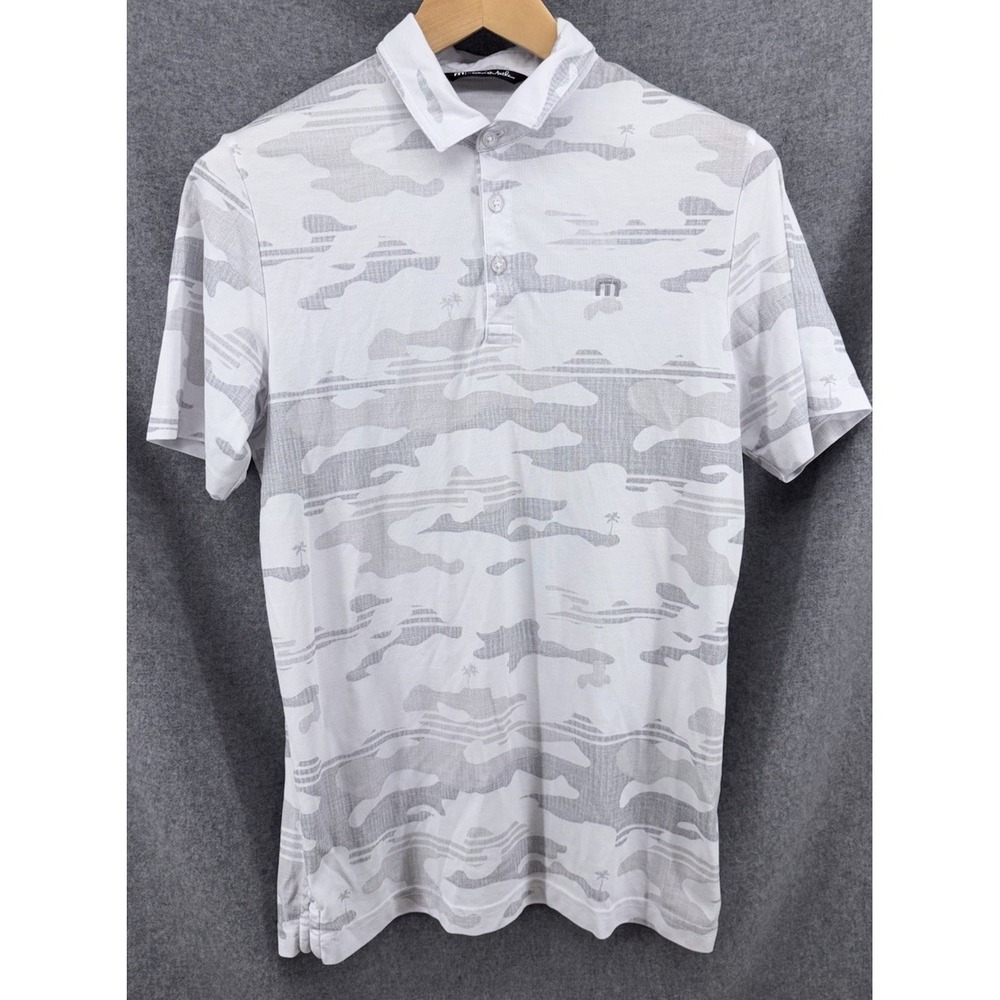 Travis Mathew Men's Medium Beachside Stealth White Camo Golf Polo AOP